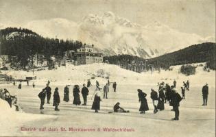 St. Moritz, Eisrink auf dem St. Moritzersee & Waldschlössli / lake, rink, ice skaters, hotel