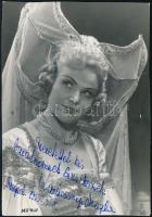 Karácsonyi Magda (1929- ) színésznő üdvözlő sorai és aláírása őt ábrázoló fotón