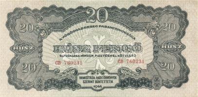 1944. 20P "V.H."(4x) egymásutáni sorszámokkal T:II+ csak egyszer hajtva