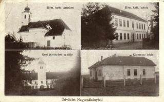 1927 Nagycsákány (Csákánydoroszló), Római katolikus templom és iskola, Körorvosi lakás, Gróf Batthyány kastély. Steegmüller fényképész felvétele 440. (EM)