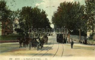 1912 Nice, Nizza; Le Boulevard de Cimiez / street, tram, horse-drawn carriages