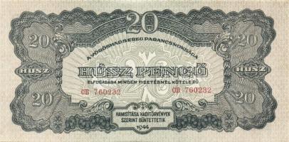 1944. 20P "V.H."(4x) egymásutáni sorszámokkal T:II+ csak egyszer hajtva