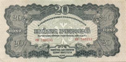 1944. 20P "V.H."(4x) egymásutáni sorszámokkal T:II+ csak egyszer hajtva