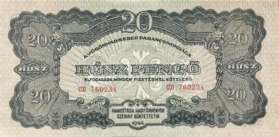 1944. 20P "V.H."(4x) egymásutáni sorszámokkal T:II+ csak egyszer hajtva