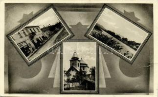 1944 Nagybocskó, Velikij Bicskiv, Velykyy Bychkiv (Máramaros, Maramures); templom, utcakép, Cikta üzlet / church, street view, shop (fa)