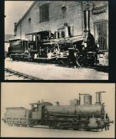 4 db régi mozdonyokat ábrázoló fotó, 8×18 és 12×16 cm közötti méretekben