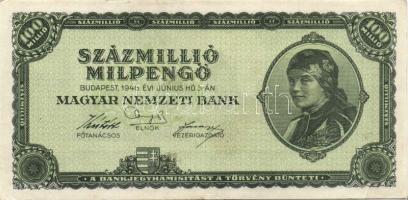 1946. 100.000.000MP papírránccal T:I- + 10.0000BP papírránccal T:II folt + 1000.000BP papírránccal T...