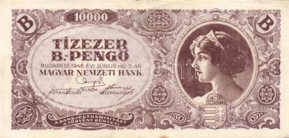 1946. 100.000.000MP papírránccal T:I- + 10.0000BP papírránccal T:II folt + 1000.000BP papírránccal T...