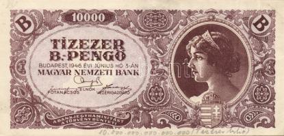 1945. 10.000P lemezhibás bélyeggel! T:II + 100.000.000MP(2x) + 10.000BP(1x) + 1000.000BP(4x) T:II+ csak egyszer hajtva összesen 8db