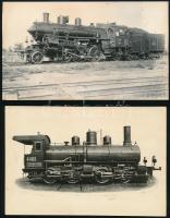 3 db régi mozdonyokat ábrázoló fotó, 9×11 és 11×17 cm közötti méretekben