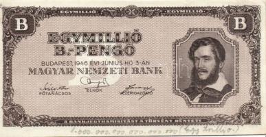 1945. 10.000P lemezhibás bélyeggel! T:II + 100.000.000MP(2x) + 10.000BP(1x) + 1000.000BP(4x) T:II+ c...