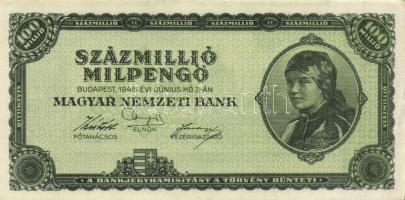 1945. 10.000P lemezhibás bélyeggel! T:II + 100.000.000MP(2x) + 10.000BP(1x) + 1000.000BP(4x) T:II+ c...