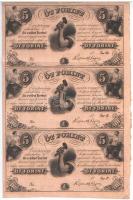 1852. 5Ft Kossuth bankó kitöltetlen D,E,F 3-as ívben T:III Hungary 1852. 5 Forint sheet of 3 (D,E,F) without date and serial number C:F Adamo G124e