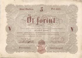 1848. 5Ft "Kossuth bankó" barna előlapon kézzel érvénytelenítve T:szépen restaurált