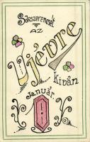1923 Sok szerencsét az Újévre kíván Január / New Year greeting, hand-drawn art postcard (EK)