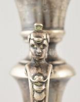 Ezüst (Ag.) gyertyatartó párban, jelzett, mesterjeggyel (A.P.), vésett díszítésekkel, apró horpadáso...