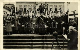 1938 Komárom, Komárnó; bevonulás, Horthy Miklós, Purgly Magdolna, Imrédy Béla, Teleki Pál / entry of the Hungarian troops. 1938 Komárom visszatért So. Stpl (EB)