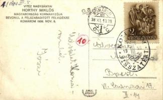 1938 Komárom, Komárnó; bevonulás, Horthy Miklós, Purgly Magdolna, Imrédy Béla, Teleki Pál / entry of...