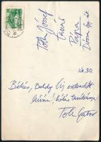 A. Tóth Sándor (1904-1980): Újévi üdvözlőlap fametszet, saját kézírással elküldve 10,5x15 cm