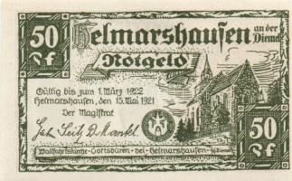 Német Birodalom/Weimari Köztársaság/ Helmarshaufen 1921. 50Pf + 1M + 2M 3klf, teljes sor T:I