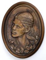 Cyránski Mária (1940-2018): Női fej, bronz fali kép, jelzett, 25×19 cm