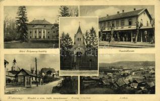 1942 Kisterenye (Bátonyterenye), Gyürky-Solymossy kastély, Vasútállomás, Római katolikus templom, Evangélikus templom, látkép (EK)