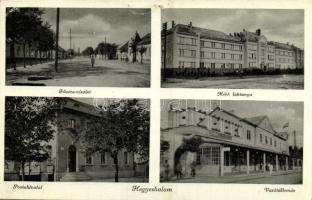 1940 Hegyeshalom, Fő utca, MÁV laktanya, Posta hivatal, Vasútállomás, vasutasok (apró lyukak / tiny pinholes)