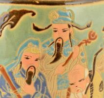 Kínai jelzett padlóváza, kézzel festett, kopás nyomokkal, m: 46 cm