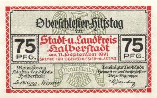 Német Birodalom/Weimari Köztársaság/ Halberstadt 1921. 50Pf + 75Pf + 1M  3klf db, teljes sor T:I