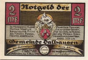 Német Birodalom/Weimari Köztársaság/ Dalhausen 1922. 50Pf + 1M + 2M  3klf db, teljes sor T:I