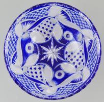 Csiszolt ólomkristály tál, két rétegű, jelzés nélkül, hibátlan, d:25 cm, m: 11 cm