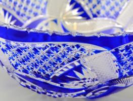 Csiszolt ólomkristály tál, két rétegű, jelzés nélkül, hibátlan, d:25 cm, m: 11 cm