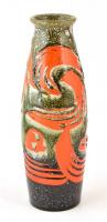 Retró festett mázas váza, jelzés nélkül, alján apró lepattanással, m:31,5 cm