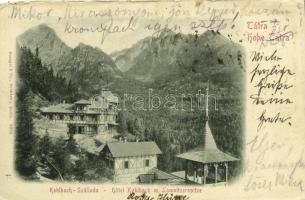 1899 Tátra, Magas Tátra, Vysoké Tatry; Kohlbach szálloda, Lomnici-csúcs / Hotel Kohlbach m. Lomnitzerspitze / hotel, Lomnicky stít (mountain peak) (kopott szélek / worn edges)