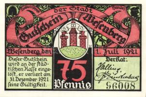 Német Birodalom/Weimari Köztársaság/ Wasenberg 1921. 50Pf + 75Pf + 1M 3klf db, teljes sor T:I