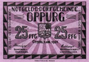 Német Birodalom/Weimari Köztársaság/ Oppurg 1921. 25Pf + 50Pf(2x)+ 75Pf 4klf db, teljes sor T:I