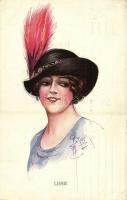 1915 Lissie / lady with hat, art postcard s: Barber
