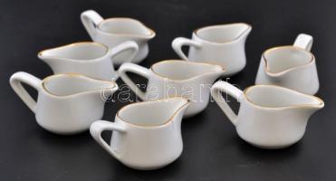 Hollóházi mini tejszínkiöntő (8 db), fehér mázas, aranyozott, apró kopásnyomokkal, 6×3 cm (8×)