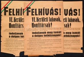 1956 Bp., Felhívás! VI. kerületi lakosok, honfitársak, 3 db rossz állapotú plakát, 52×40 cm