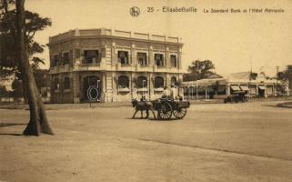 Lubumbashi, Elisabethville; La Standard Bank et lHotel Métropole / bank, hotel, donkey cart, automobile