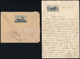 1913 Hajmáskér, Klinger Imre katona kesergő levele haza édesanyjának, mert nem engedték haza édesapja temetésére, borítékkal, a borítékon és a levélen a Hajmáskéri laktanya benyomott képeivel.