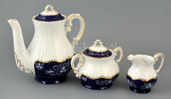 Zsolnay Pompadour mintás porcelán teás készlet, matricás, jelzett (3. osztályú), apró kopásnyomokkal