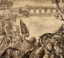 Szabó Vladimír (1905-1991): A hajdani Hortobágy. Rézkarc, papír, jelzett (Sz.V.), üvegezett keretben...