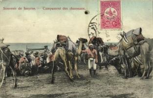 1911 Izmir, Smyrne; Campement des chameaux / camel caravan, camp, Turkish folklore. TCV card (fl)