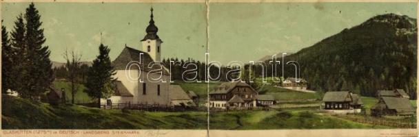 Glashütten (Deutschlandsberg-Steiermark), Kirche / church. Folding panoramacard (r)
