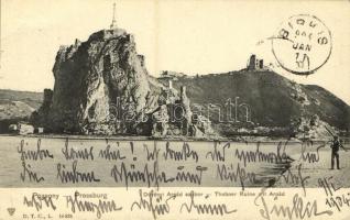 1904 Dévény, Theben a. d. Donau, Devín (Pozsony, Bratislava); Árpád szobor, Millenniumi emlékmű / millennium memorial, castle ruins (EB)