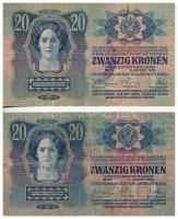 1913. 20K (4xklf) nehezen olvasható felülbélyegzésekkel T:III,III- kis szakadás, fo. / Hungary 1913....