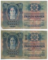 1913. 20K (4xklf) nehezen olvasható felülbélyegzésekkel T:III,III- kis szakadás, fo. / Hungary 1913....