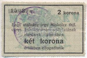 Miskolc ~1918. 2K Miskolcz thjf. utalvány-jegy MISKOLCZ perforációval, vízjeles papíron T:III