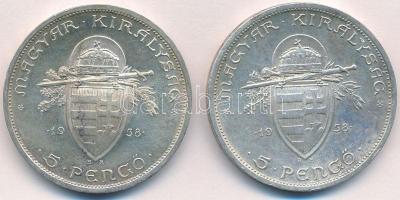 1938. 5P Ag "Szent István" (2x) T:1- ph. 
Adamo P8.1